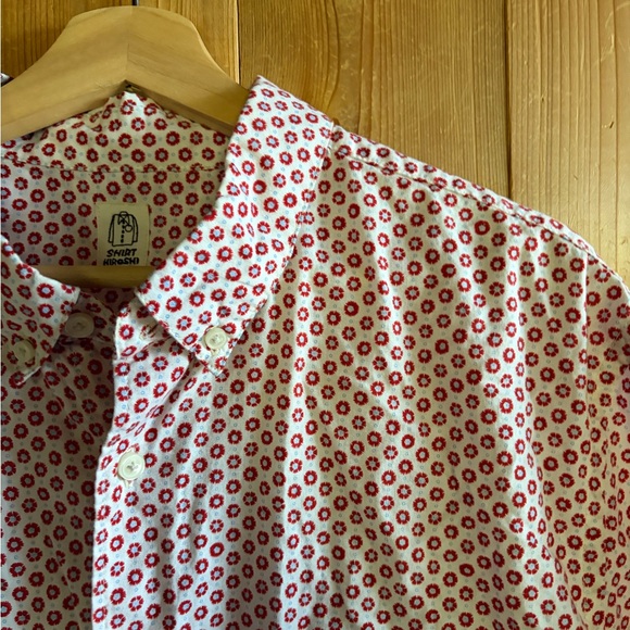 HIROSHI KATO Slim Button Down Short Sleeve Shirt 100% Cotton Flower - Picture 2 of 6